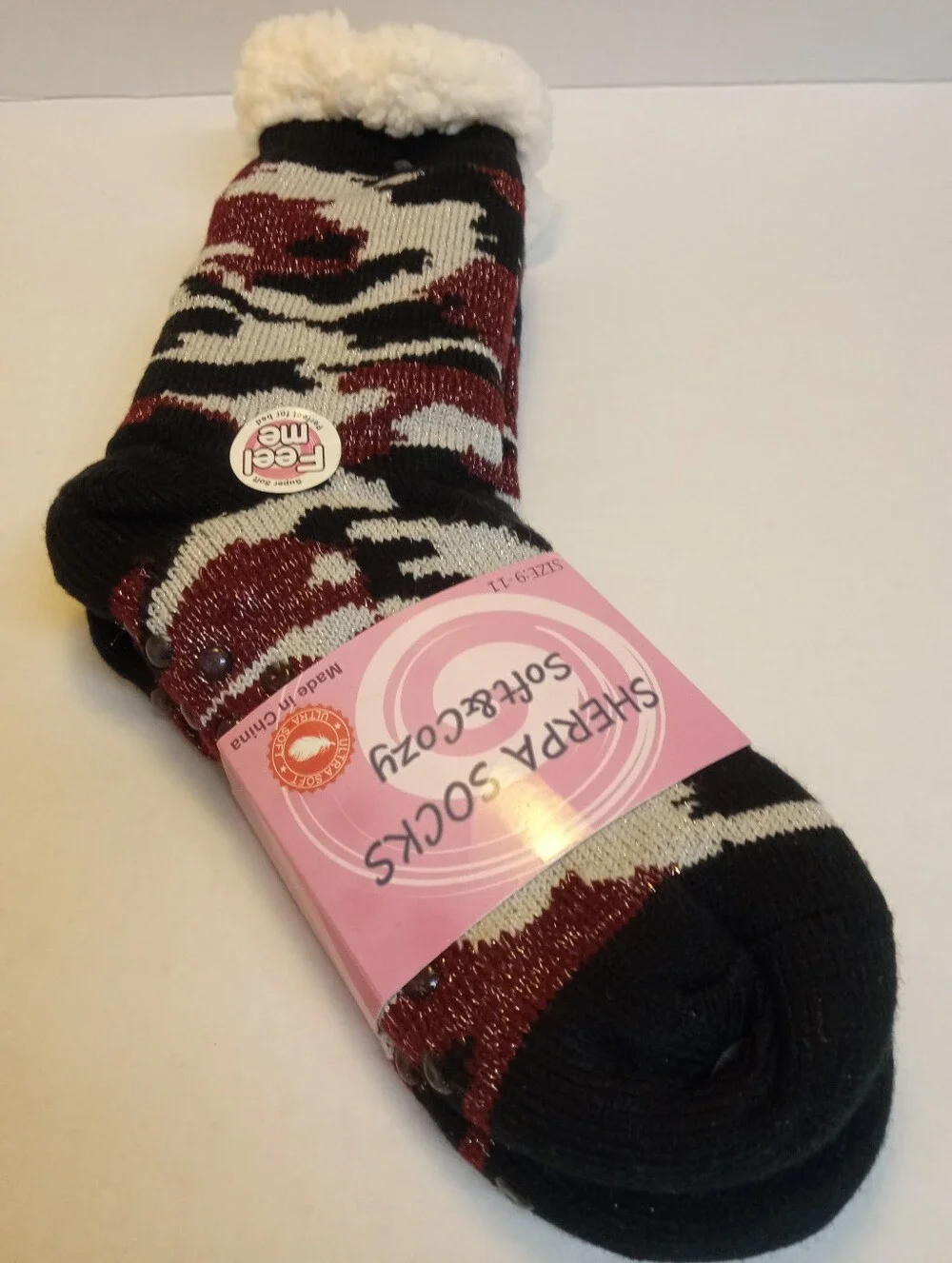 Size 9-11 Socks WOMENS WINTER WARM COZY SHERPA NON SKID SLIPPER SOCKS CAMO PRINT